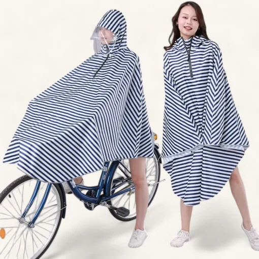 Poncho de pluie pour femme, idéal pour les trajets à vélo Rayures