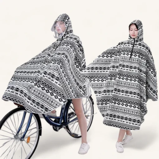 Poncho pluie élégant pour cycliste femme Noir et blanc