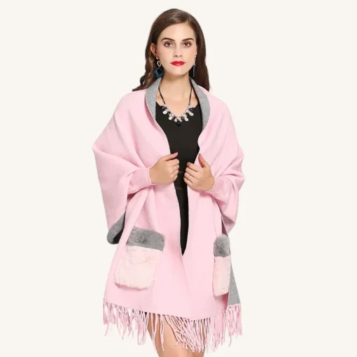 Poncho Femme Hiver Chaud Rose