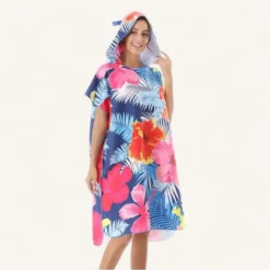 Poncho Femme A Imprime Tropical Avec Capuche