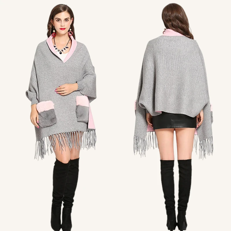 poncho-femme-hiver-gris-chic