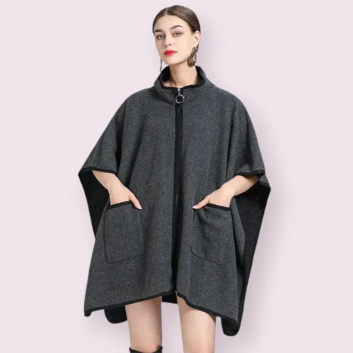 Poncho veste moderne gris foncé, élégante et chic, parfaite pour un look tendance.