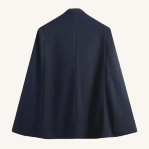 Cape bleu marine élégante en laine, parfaite pour toutes occasions, raffinée et intemporelle.