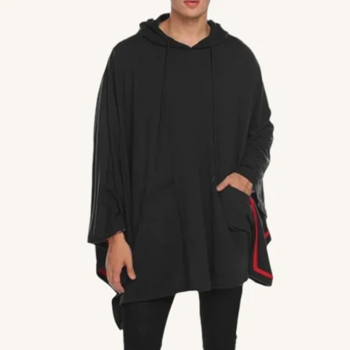 Hoodie Noir Elegant Avec Finition Rouge Et Poches