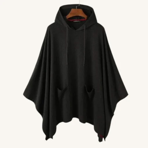 Poncho A Capuche Gris Fonce Style Decontracte Et Confortable