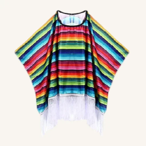 Poncho Colore A Rayures Vives Et Franges Elegantes