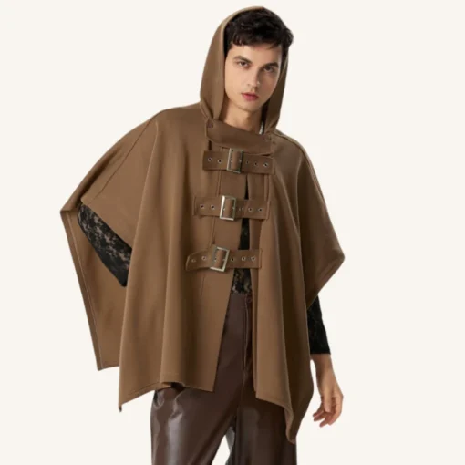 Poncho Marron Chic Avec Boucles Metalliques Modernes