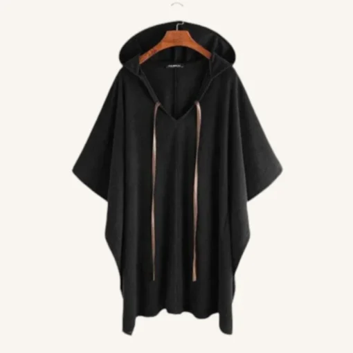 Poncho Noir A Capuche Elegant Et Polyvalent