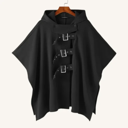 Poncho Noir Avec Capuche Et Boucles