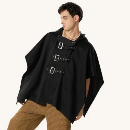 Poncho Noir Et Carreaux