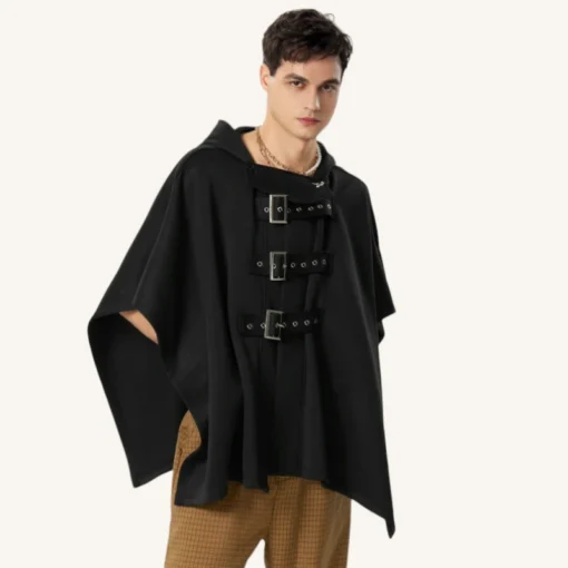 Poncho Noir Moderne Avec Pantalon A Carreaux