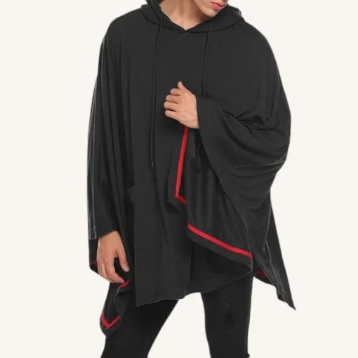 Poncho Noir Oversized Avec Bord Rouge Tendance