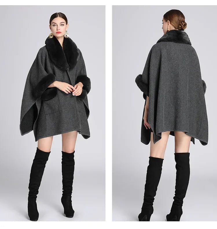 Cape Femme Col en Fausse Fourrure