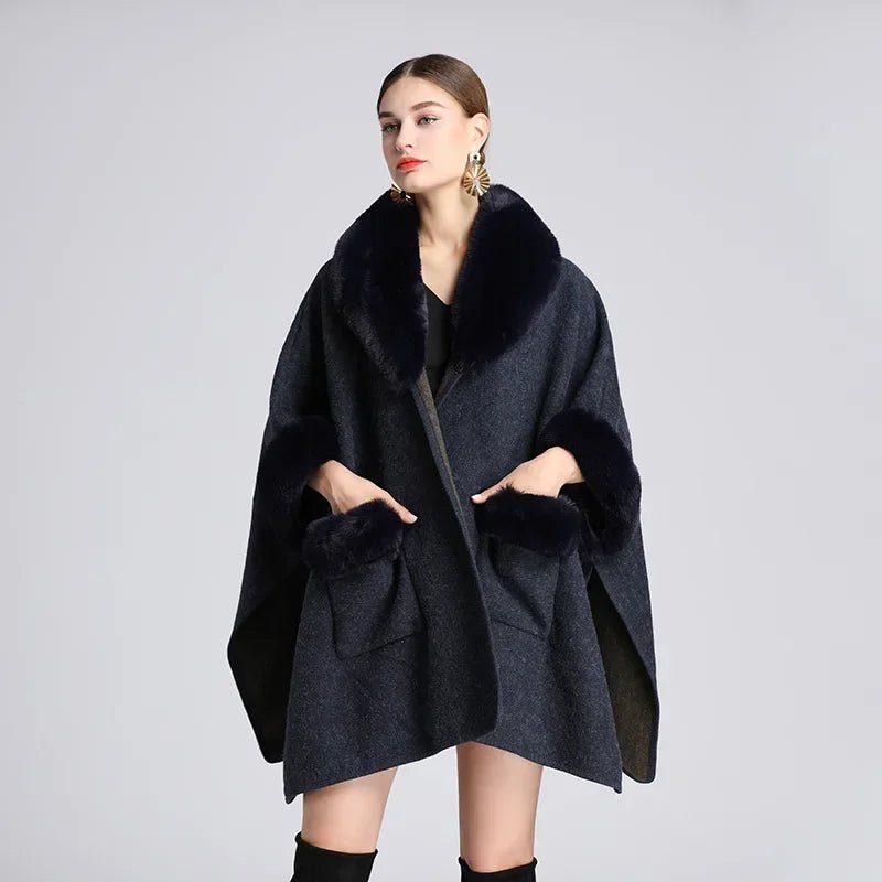 Cape Femme Col en Fausse Fourrure