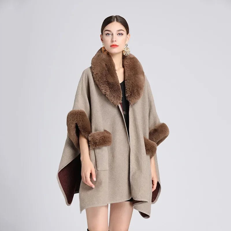 Cape Femme Col en Fausse Fourrure