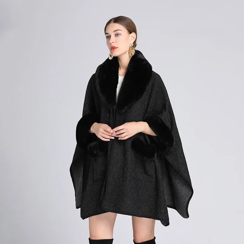 Cape Femme Col en Fausse Fourrure
