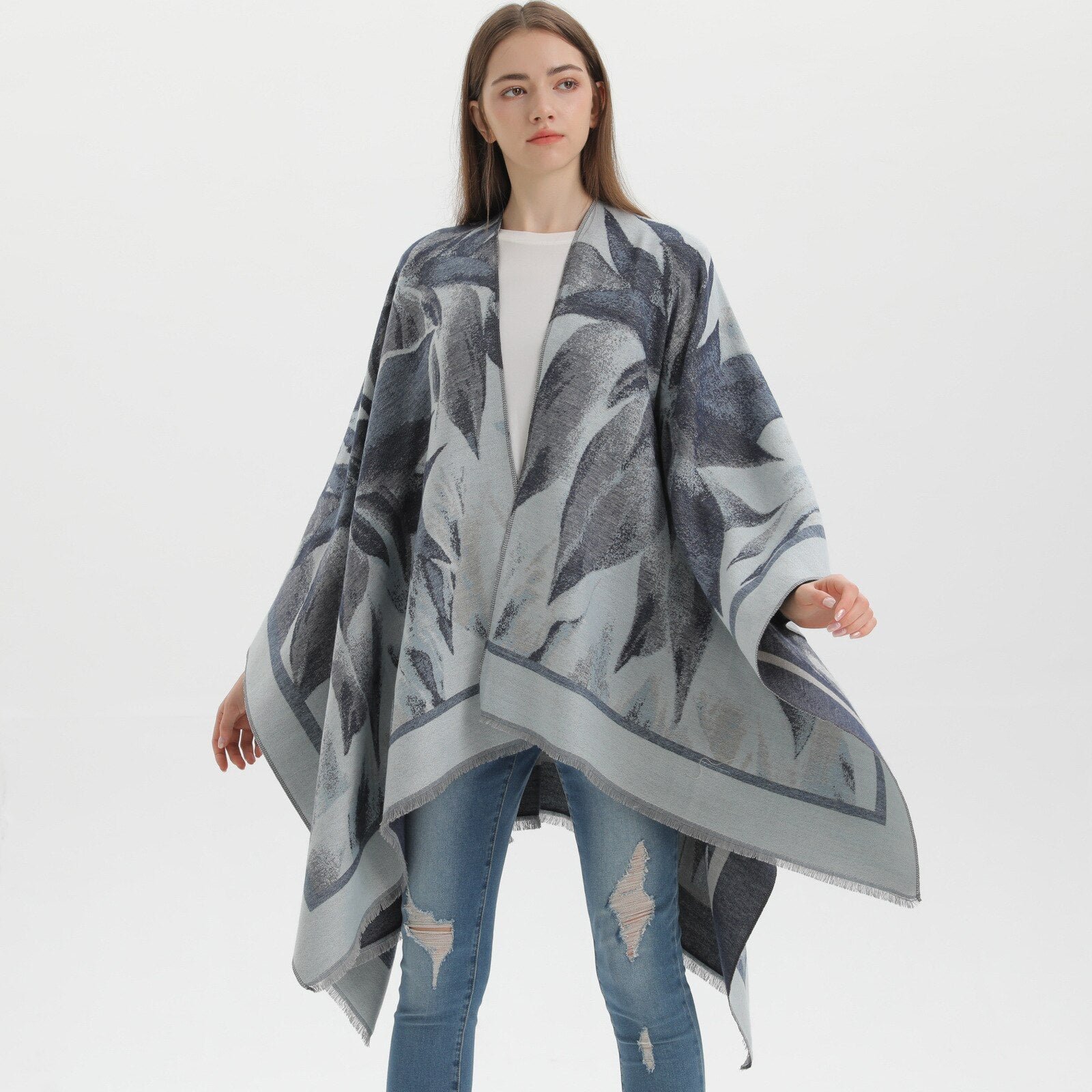 Châle Poncho Femme à Fleurs