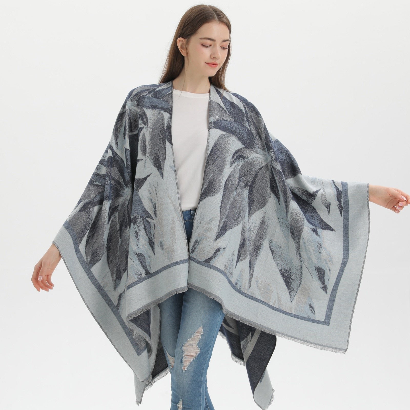 Châle Poncho Femme à Fleurs