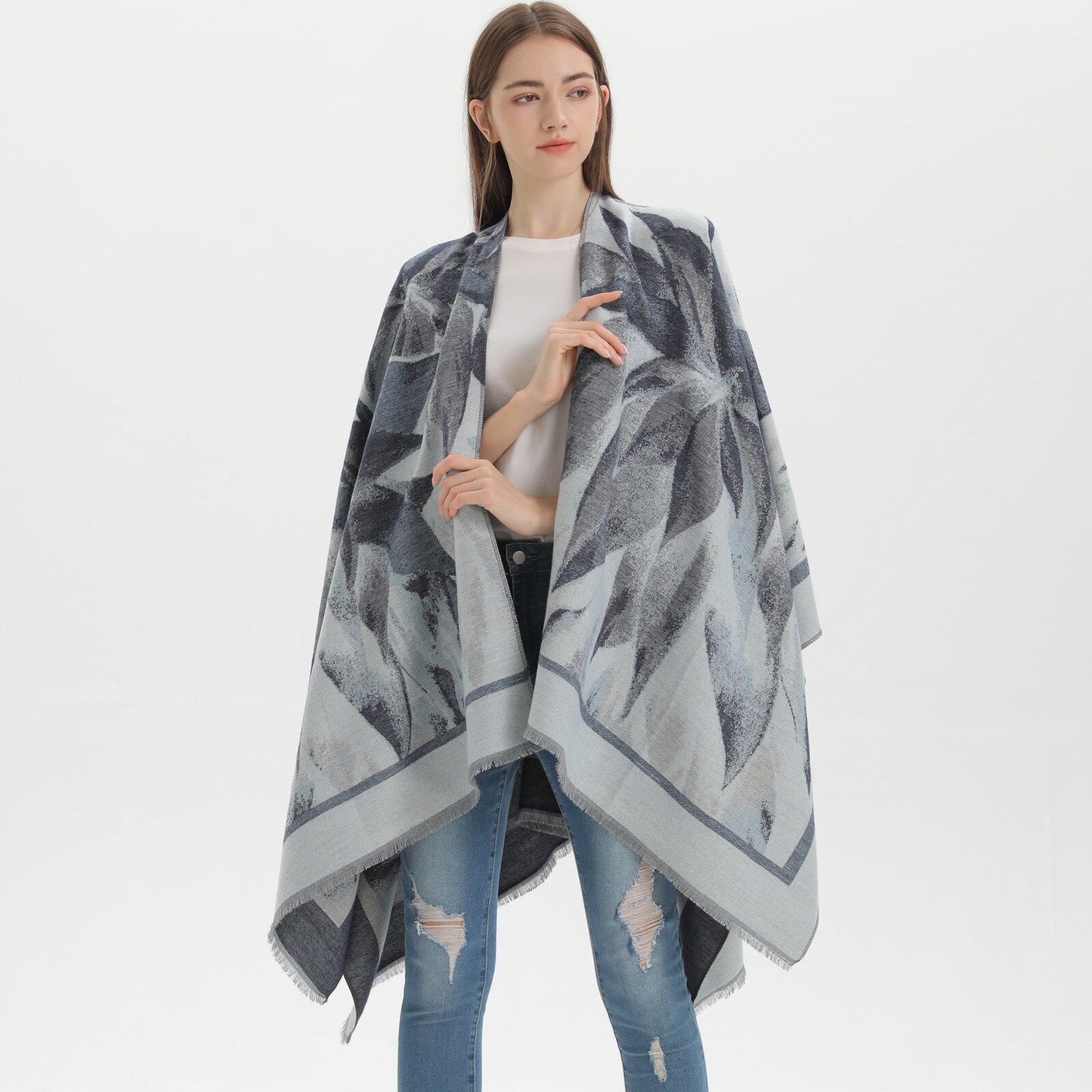 Châle Poncho Femme à Fleurs