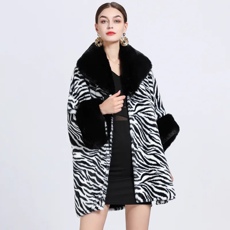 Manteau Cape Fourrure Zébrée