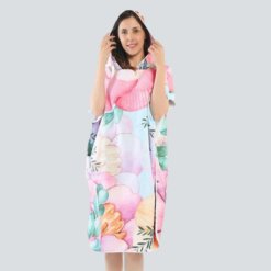 Poncho de Bain Femme Fleurs Rose