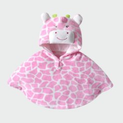 Poncho Bébé Capuche Girafe Rose