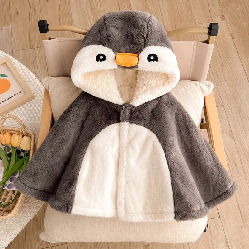 Poncho Bébé Pingouin Gris