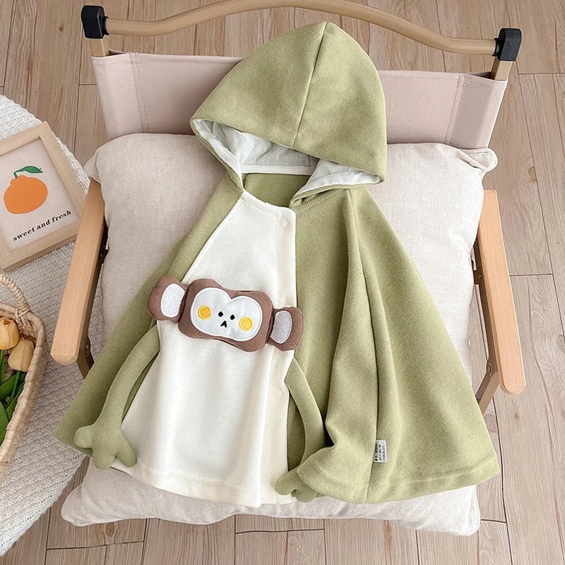 Poncho Bébé Singe Vert et Blanc