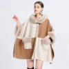 Poncho Cape Femme Fourrure Gris et Rose
