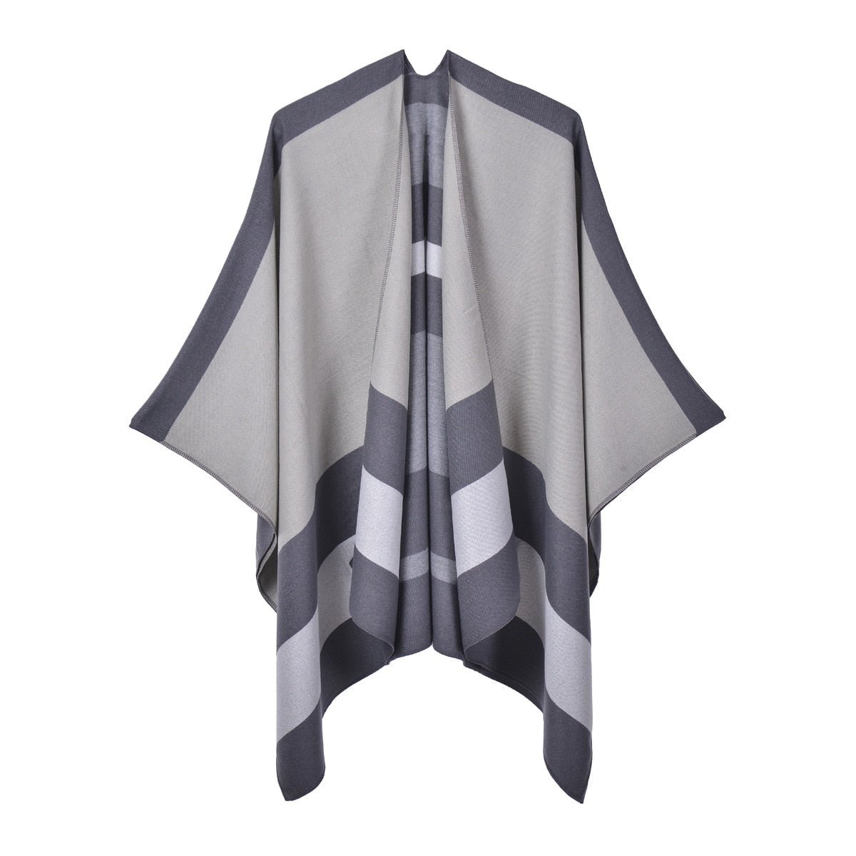 Poncho Femme à Bandes Horizontales