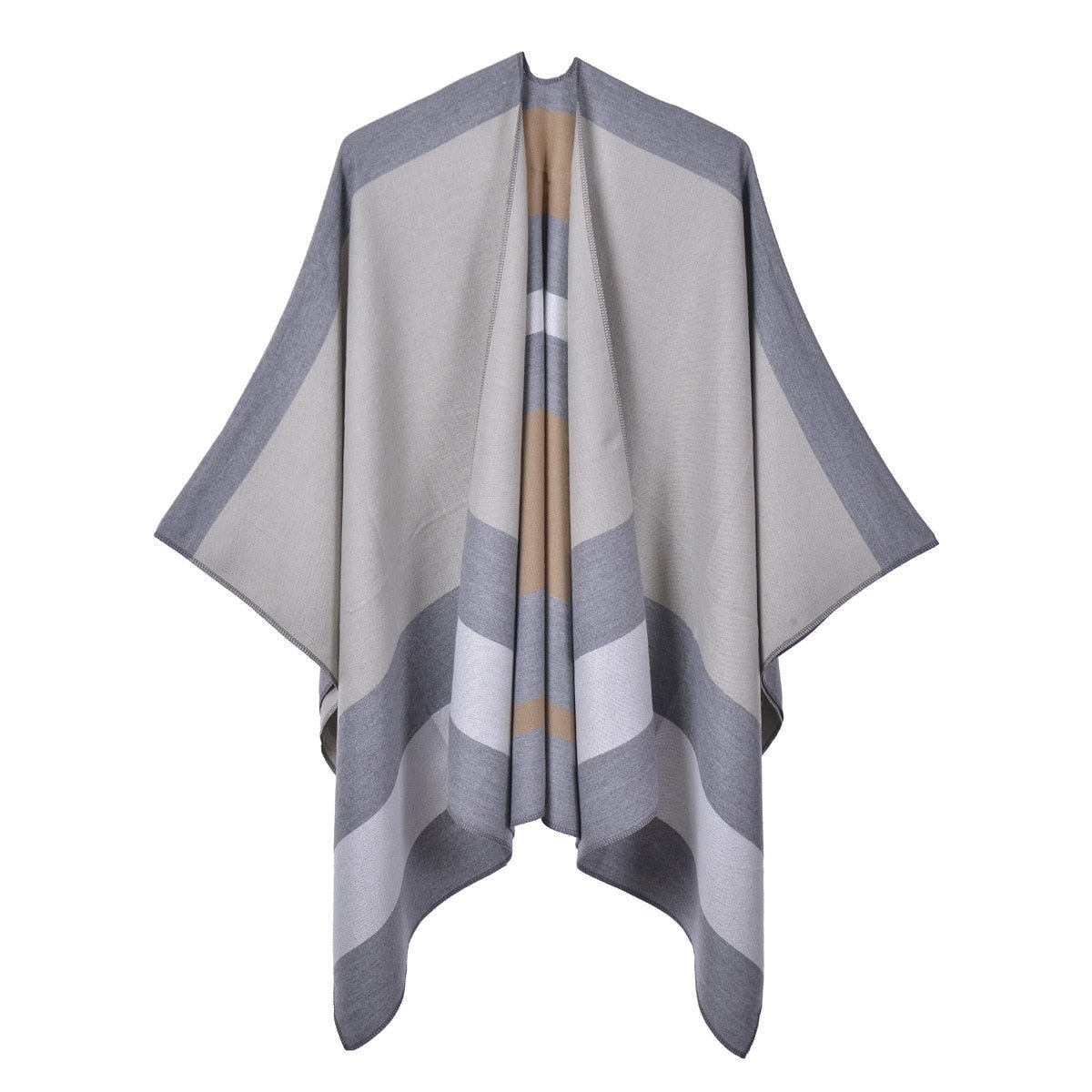 Poncho Femme à Bandes Horizontales