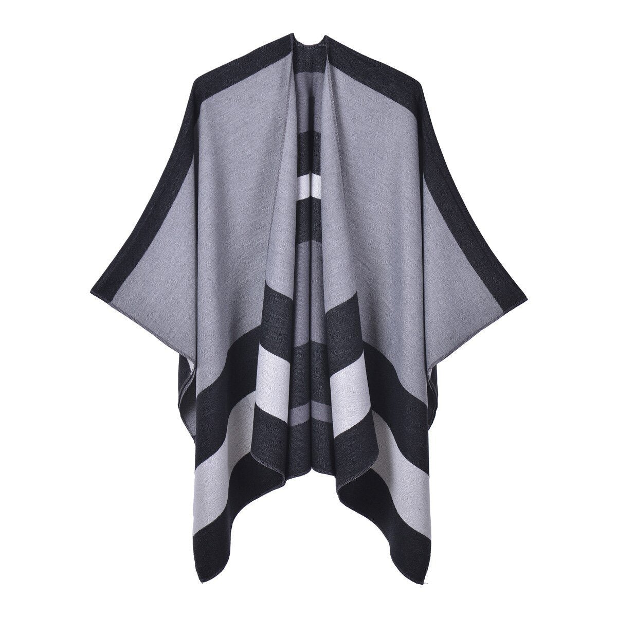 Poncho Femme à Bandes Horizontales
