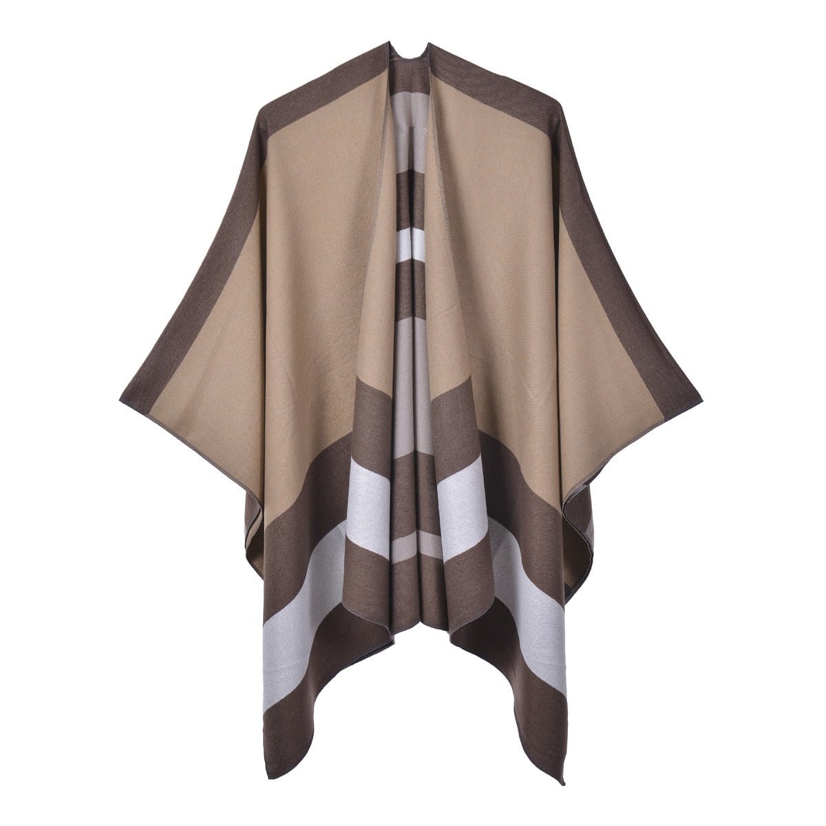 Poncho Femme à Bandes Horizontales