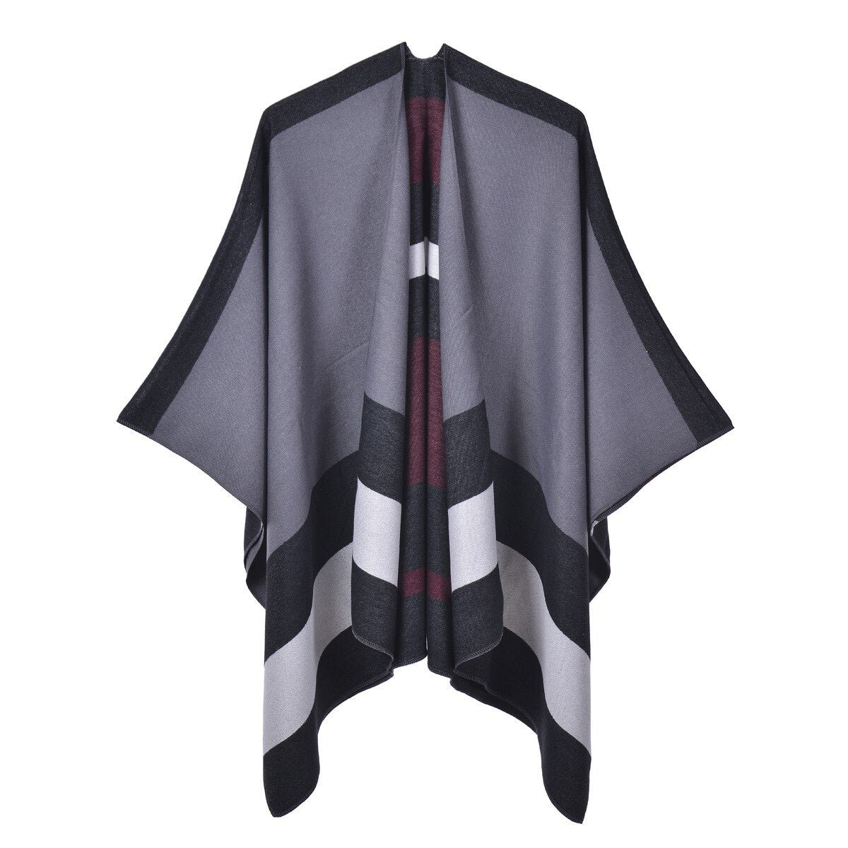 Poncho Femme à Bandes Horizontales