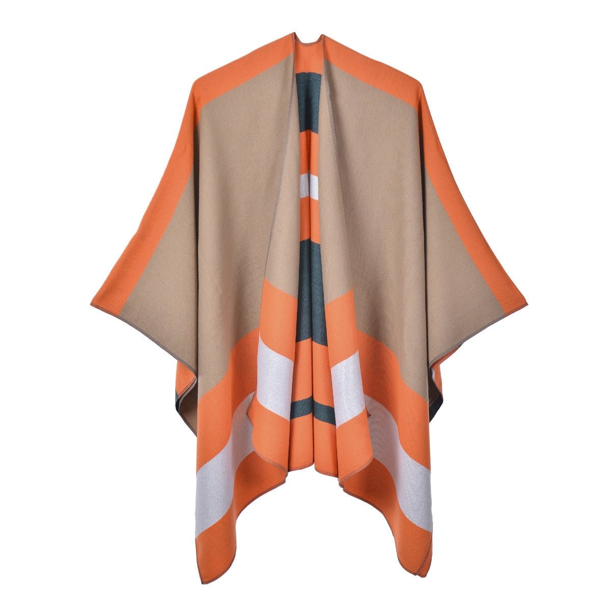 Poncho Femme à Bandes Horizontales