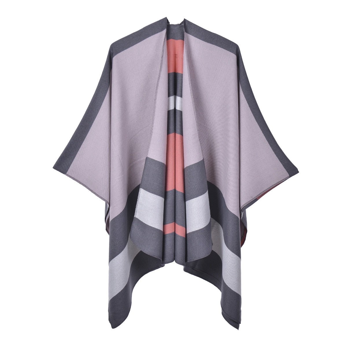 Poncho Femme à Bandes Horizontales