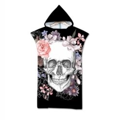 Poncho de Plage Tête de Mort Fleurs