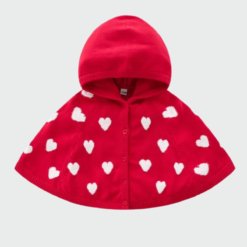 Poncho Enfant Rouge à Cœurs Blancs