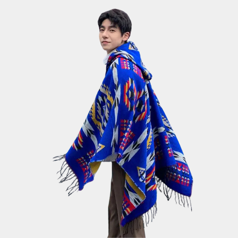 Poncho Homme à Capuche Ethnique