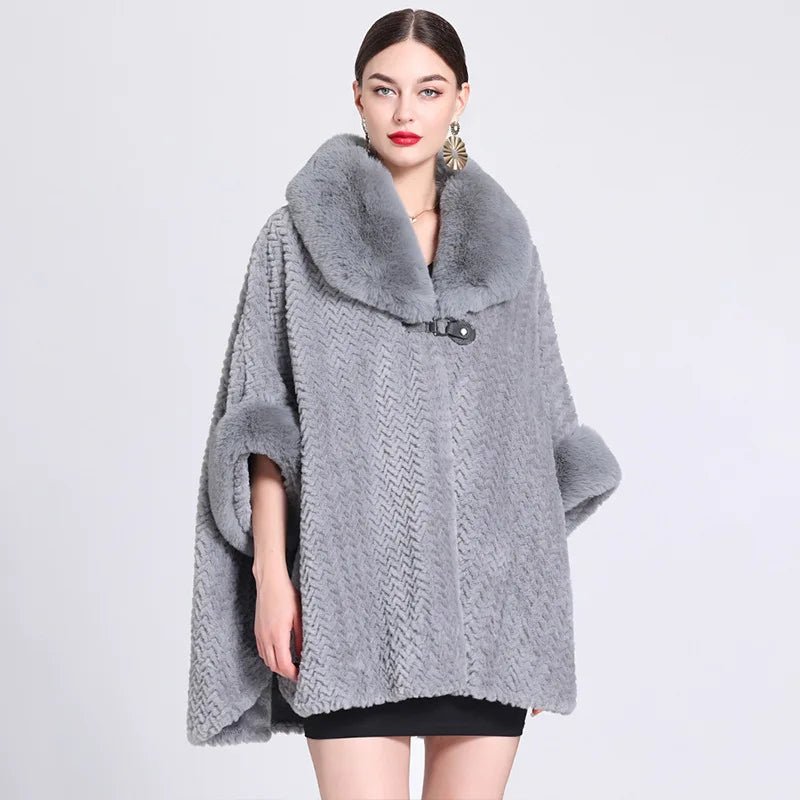 Poncho Femme en Velours Fausse Fourrure