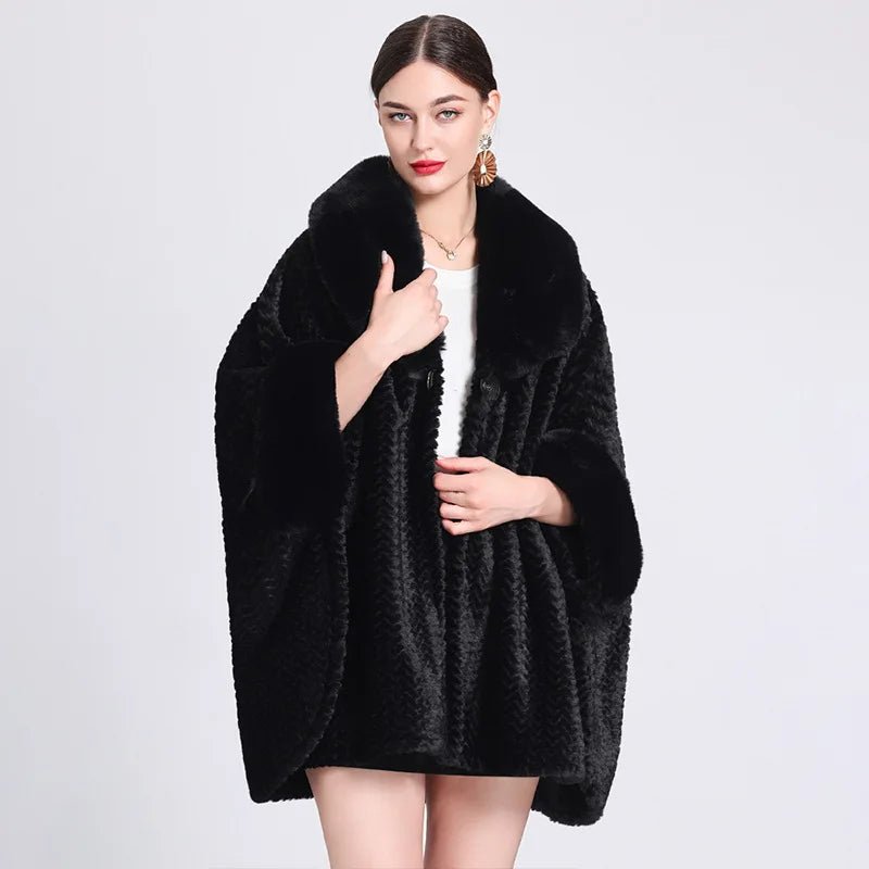 Poncho Femme en Velours Fausse Fourrure
