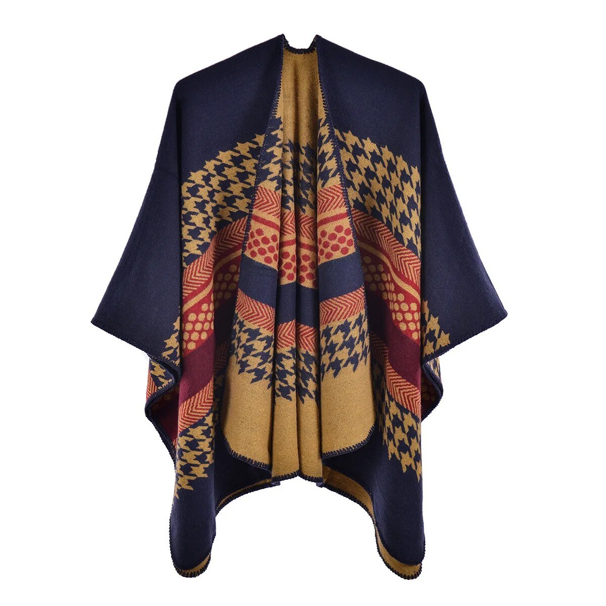 Poncho Femme Motif Pied de Poule