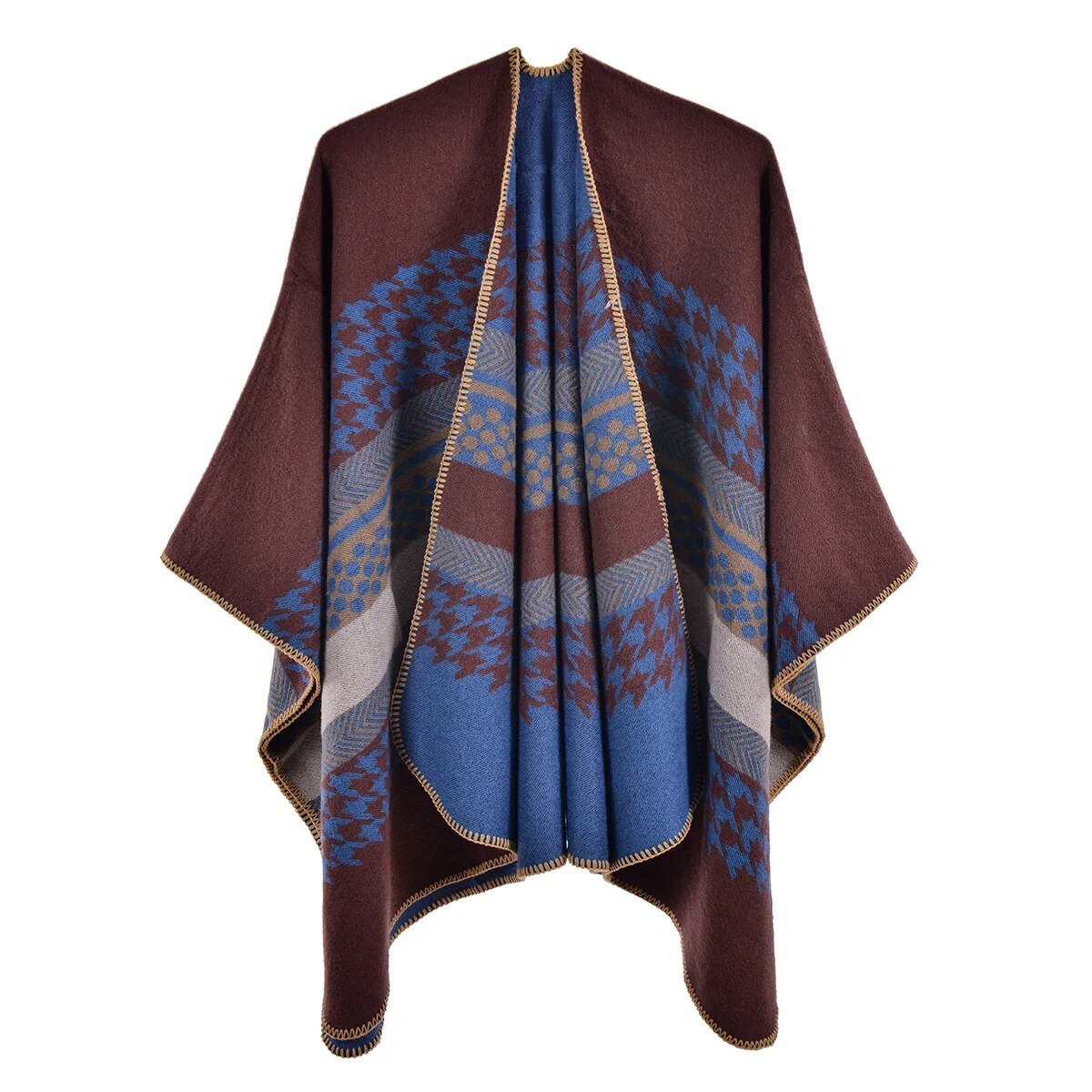 Poncho Femme Motif Pied de Poule