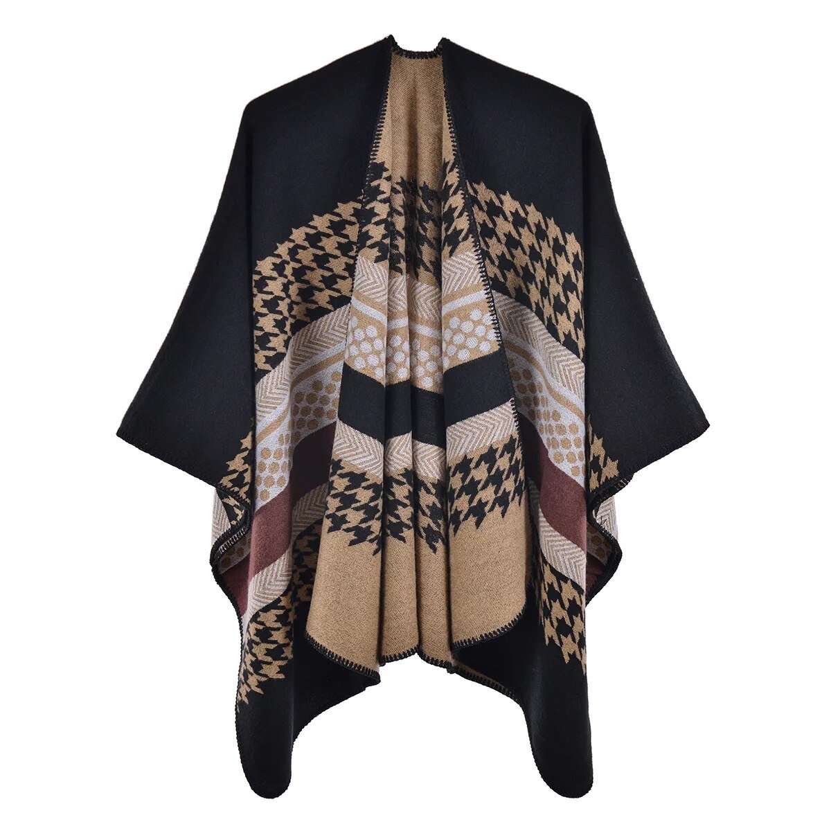 Poncho Femme Motif Pied de Poule