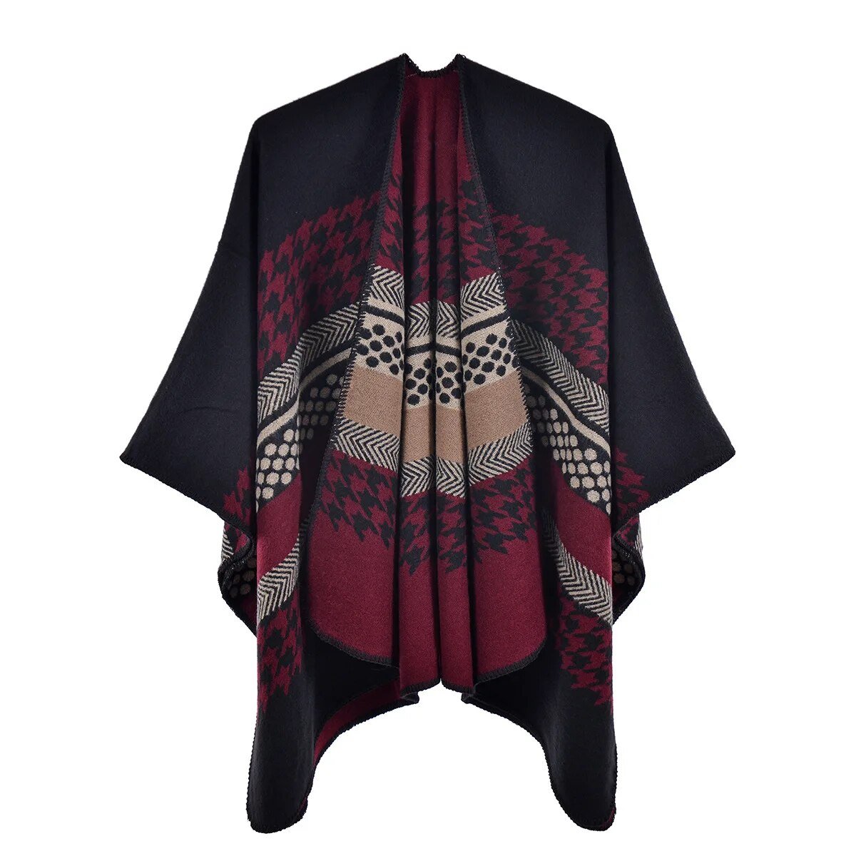 Poncho Femme Motif Pied de Poule