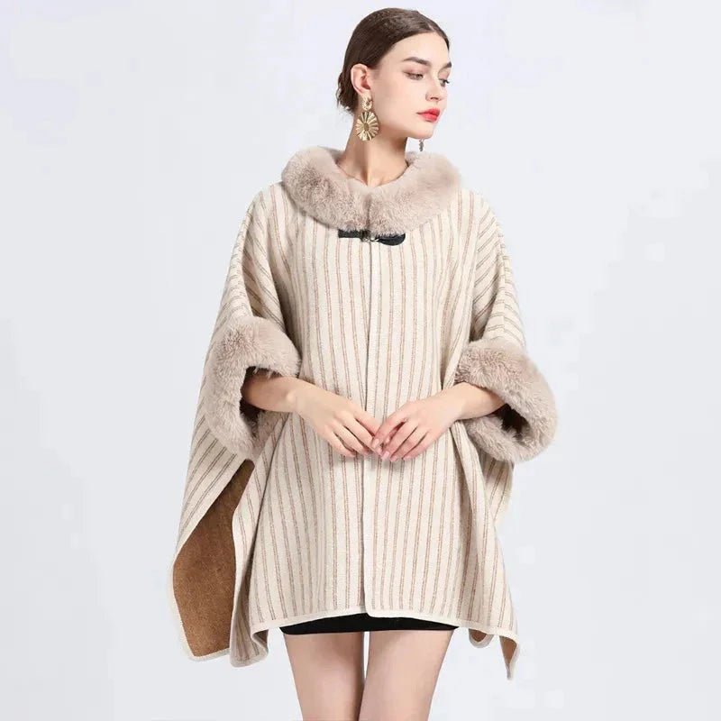 Poncho Femme Fausse Fourrure Rayé