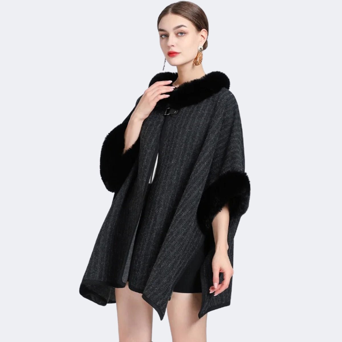 Poncho Femme Fausse Fourrure Rayé