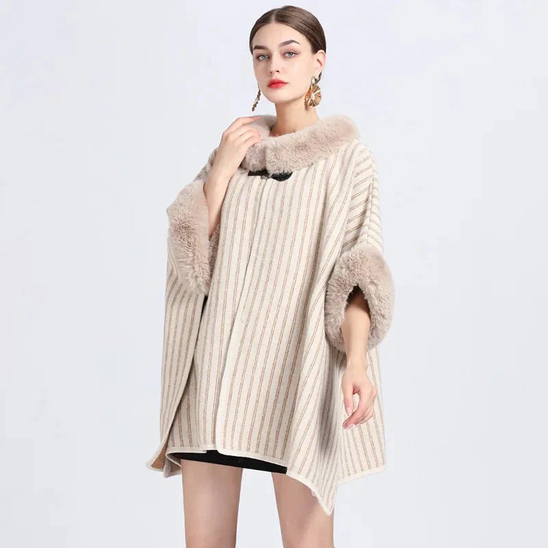 Poncho Femme Fausse Fourrure Rayé