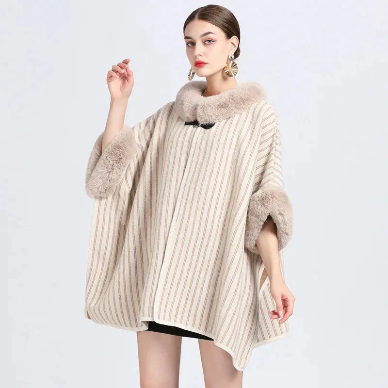 Poncho Femme Fausse Fourrure Rayé