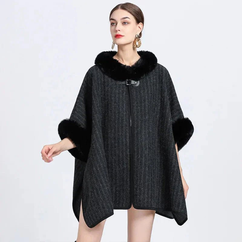 Poncho Femme Fausse Fourrure Rayé